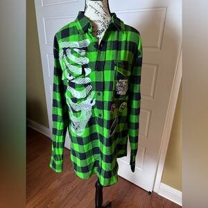 Halloween Horror Nights 2024 Universal Studios Atomic Punk Green Flannel Medium